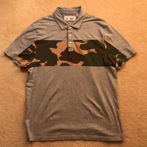 Men’s Penguin polo shirt, camo and gray, size L